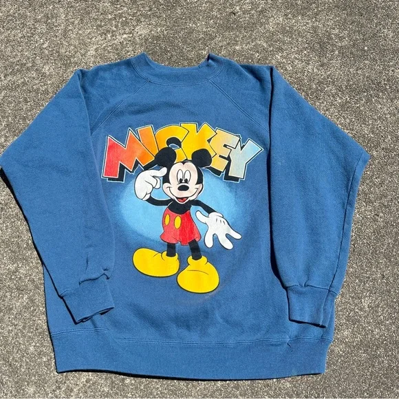 Vintage Blue Mickey Mouse Disney Crewneck Sweatshirt Size Medium Used - Picture 1 of 5